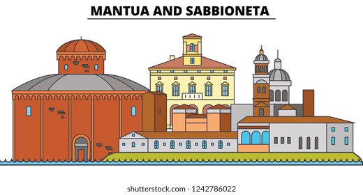 Mantua And Sabbioneta  line travel landmark, skyline, vector design. Mantua And Sabbioneta  linear illustration. 