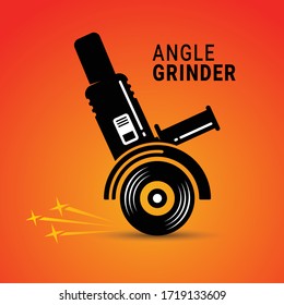 Manual angle grinder vector image. Silhouette of a working angle grinder