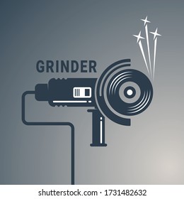 Manual angle grinder vector image. Silhouette of a working angle grinder