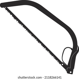 Manual arc shaped saw for sawing. Black flat symbol.  Isolated image on a white background.
