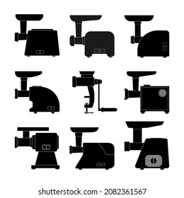 Manual and automatic meat grinders for grinding various types of products on a white background. Vector image.