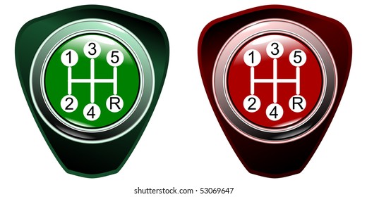 manual automobile lever of a gear change of 5 speed green and red colletion on white background eps10