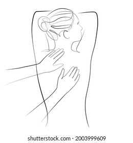 Manual body massage line art on white isolated background