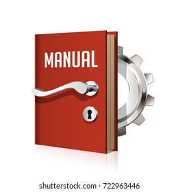 Manual book with gear as door to knowledge 