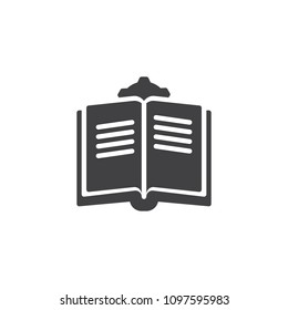 Manual book with gear vector icon. filled flat sign for mobile concept and web design. Book setting simple solid icon. Symbol, logo illustration. Pixel perfect vector graphics