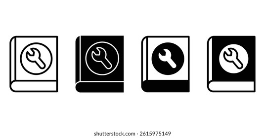 Manual Book Icons With Wrench Symbol Black And White Color Vector Design
