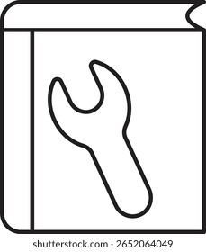 Manual book with wrench icon symbolizing technical guide, repair manual or DIY instructions with transparent background