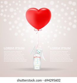 Manual Breast Pump To Increase Milk Supply For Breastfeeding Mother And Child Feeding Bottle With Breastmilk Isolated On A Background. Vector Illustration. Products For Children