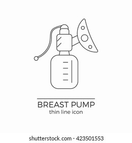Manual breast pump vector line icon.
