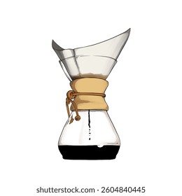 Manual brew process, coffee illustration 