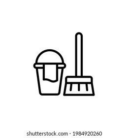 Manual Broom Trash Cleaning Black White Stock Vector (Royalty Free ...