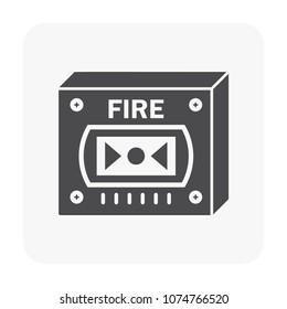 Manual call point, mcp vector icon. Security equipment for control fire alarm, sprinkler system. Include panel, button switch in box, break glass for pull, press in emergency for safety of building.
