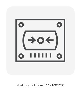 Manual call point, mcp vector icon. Security equipment for control fire alarm, sprinkler system. Include panel, button switch in box, break glass for pull, press in emergency for safety. 64x64 pixel.
