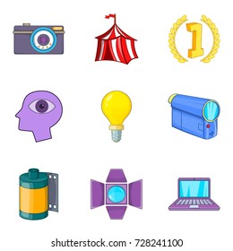 Manual camera icons set. Cartoon set of 9 manual camera vector icons for web isolated on white background