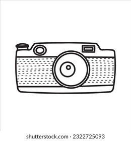 manual camera. Vector line drawing of photographic equipment