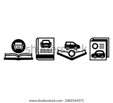 manual car book guide icon symbol sign vector design black white color illustration collection set 
