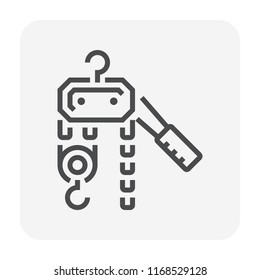 Manual chain hoist , steel chain block hoist vector icon. Lifting equipment include pulley, hook, lever, trolley, mechanical for factory, construction site, garage, workshop, warehouse, dock. 64x64 px