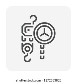 Manual chain hoist , steel chain block hoist vector icon. Lifting equipment include pulley, hook, lever, trolley, mechanical for factory, construction site, garage, workshop, warehouse, dock. 64x64 px