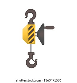 Manual chain hoist or steel chain block hoist vector icon. Lifting equipment include pulley, hook, lever, trolley, mechanical for factory, construction site, garage, workshop, warehouse and dock.