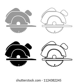 Manual circular saw icon outline set grey black color