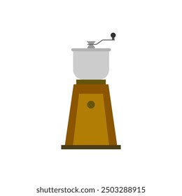 manual coffee grinder flat design vector illustration. vintage coffee mill grinder isolated on white background. Coffee Machine icon. Equipment for making aromatic beverage.