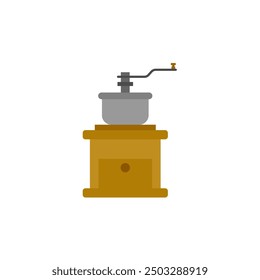 Ilustración vectorial de diseño plano de molinillo de café manual. molinillo de café vintage aislado sobre fondo blanco. Icono de la máquina de café. Equipo para la elaboración de bebidas aromáticas.