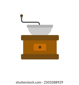 Ilustración vectorial de diseño plano de molinillo de café manual. molinillo de café vintage aislado sobre fondo blanco. Icono de la máquina de café. Equipo para la elaboración de bebidas aromáticas.