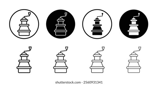 Manual coffee grinder icon Flat outline fill set collection