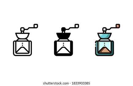 Manual coffee grinder icon. With outline, glyph, and filled outline styles