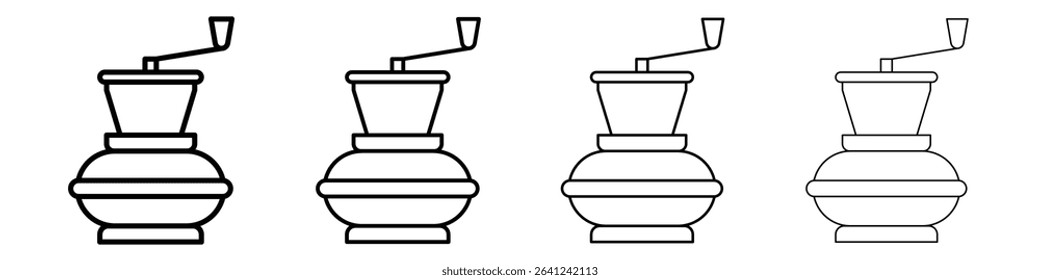 Manual coffee grinder icon Outline sign symbol set
