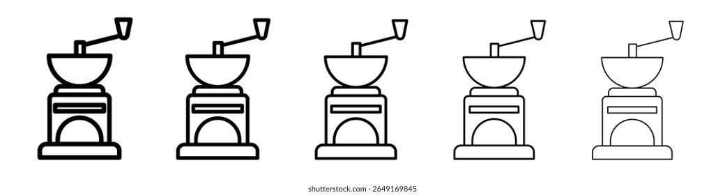 Manual moedor de café ícone fino contorno logotipo marca set