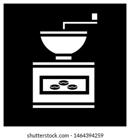 Manual coffee grinder. Icon.
The tool for grinding grains, flat black and white image.