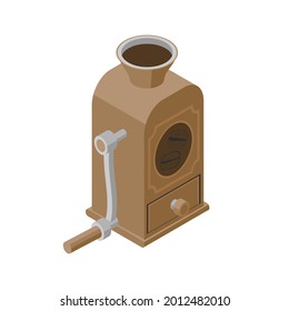 Manual coffee grinder - isometric vector illustration isolated on white. Flat color design.
