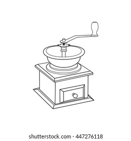Manual coffee grinder mill on the white background. Vector illustration
