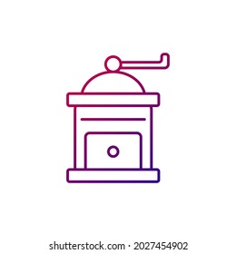 Manual coffee grinder outline icon. Professional technology for beans processing. Purple gradient symbol. Isolated vector stock illustration