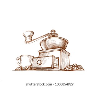 manual coffee grinder, retro style, vector illustration, grist