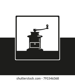 Manual coffee grinder. Vector icon in black and white form.