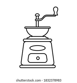Manual coffee grinder. Vector outline icon. Isolated on white.