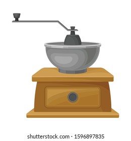 Manual Coffee Grinder with Wooden Case Vector Illustrated Item