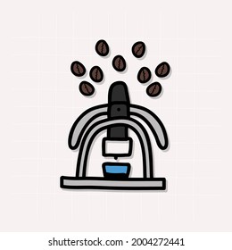 manual coffee machine doodle icon, vector illustration
