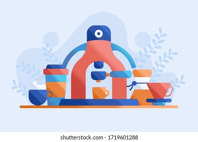 manual coffee maker illustration flat. coffee shop concept vector