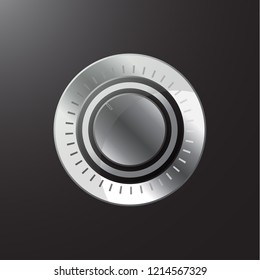 Manual control knob metal, volume settings, sound control. Vector illustration.