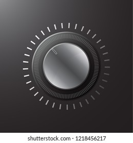 Manual control knob metal, volume settings, sound control. Vector illustration.