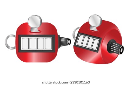  Manual counter. Handheld Tally Counter  Count Clicker Counter. Red Tap Counter for numbers. flat design cartoon concept, Vector, illustration.