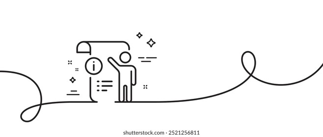 Ícone de linha de documento manual. Uma linha contínua com curva. Sinal de instrução técnica. Faixa de opções de estrutura de tópicos única de documento manual. Padrão de curva de loop. Vetor