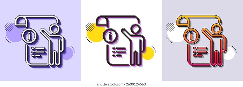 Manual doc line icon. Halftone dotted pattern. Gradient icon with grain shadow. Technical instruction sign. Line manual doc icon. Various designs. Vector