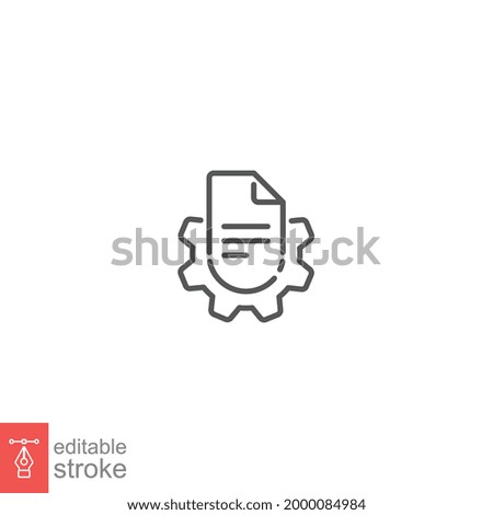 Manual document analysis line icon. Document with gear Big data processing. Paper sheet software solution business. Gear sheet page Editable stroke Vector illustration Design on white background EPS10