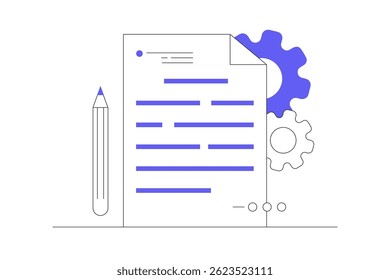 Documento manual, tecnologia de processamento de big data, armazenamento e análise. Ilustração plana de vetor de desenhos animados, ícone. Página inicial de design abstrato e elegante