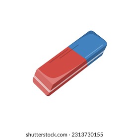 Manual double-sided, red-blue eraser on a white background. Vector illustration for school design, stickers, web elements, kids design.