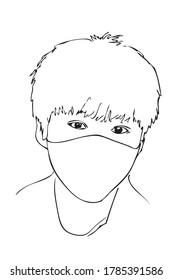 Manual Draw Sketch, Man using Mask due the Pandemic Covid-19 Virus
